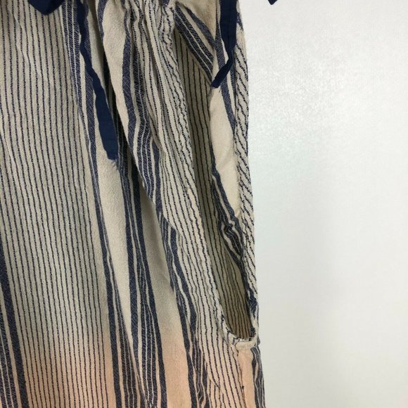 Free People Women's Boxy Button Up Blouse Size L Crop Striped Cap Sleeve Flowy - Picture 6 of 9